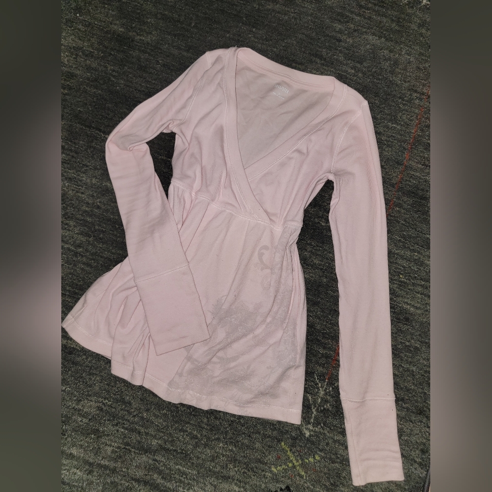 New Hollister Light Pink Long Sleeve Wrap Top